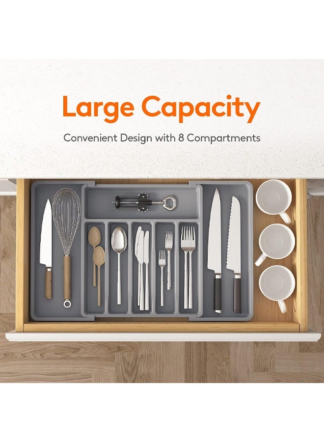 Berma Baby Silverware Drawer Organizer, Expandable Utensil Tray for Kitchen, BPA Free Flatware and Cutlery Holder, Adjustable Plastic Storage for Spoons Forks Knives, Large, Grey  - Image 2