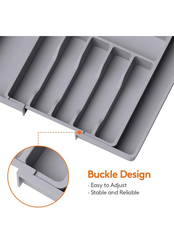 Berma Baby Silverware Drawer Organizer, Expandable Utensil Tray for Kitchen, BPA Free Flatware and Cutlery Holder, Adjustable Plastic Storage for Spoons Forks Knives, Large, Grey  - Image 5