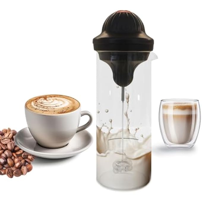 NALACAL مكرر الحليب زجاج مقاوم للحرارة مكشوف الحليب زجاجي مقوى 450 مل مموج ودافئ كهربائي للقهوة المنزلية رفع من طقوسك الصباحية بمتعة رغوة مثالية - Image 1