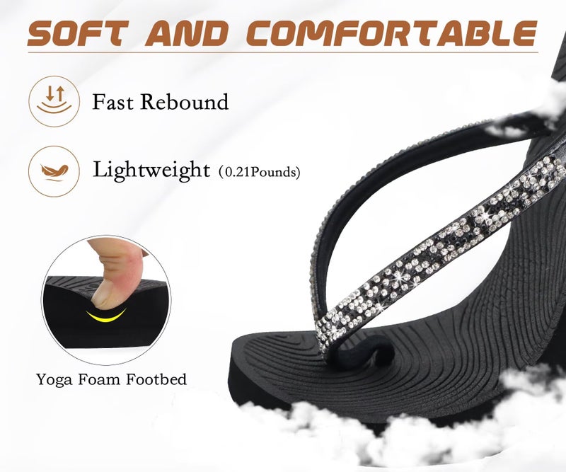 KuaiLu Women's Rhinestone Flip Flops with Comfort Arch Support Yoga Mat Cushion Sandals Fashion Summer Beach Pool Travel Orthotic Walking Thong Sandles Slip on Plantar Fasciitis Black 10 - Image 5