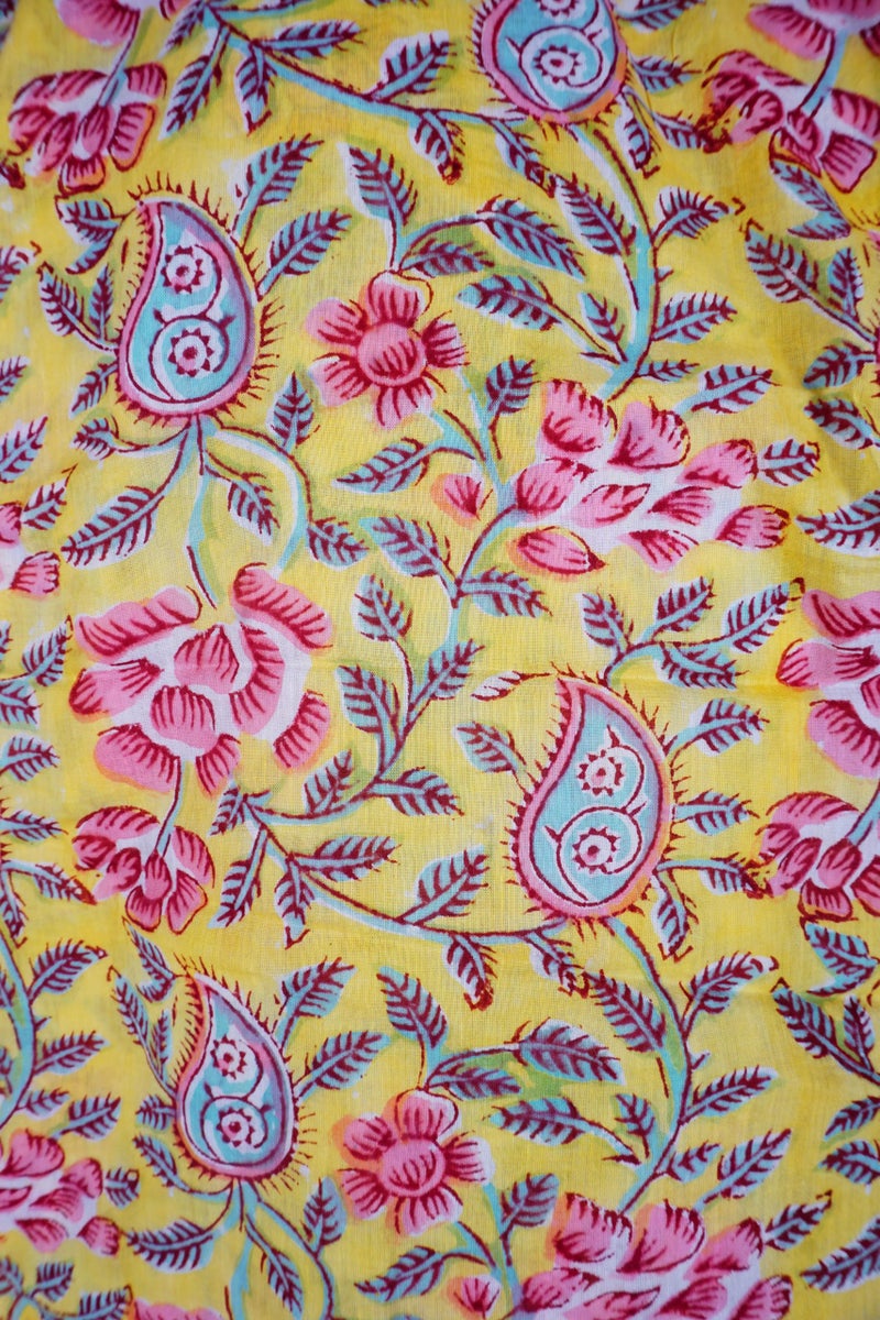 Hand block floral print cotton scarf beach sarongs soft voile summer pario (gold, 44x74) - Image 2
