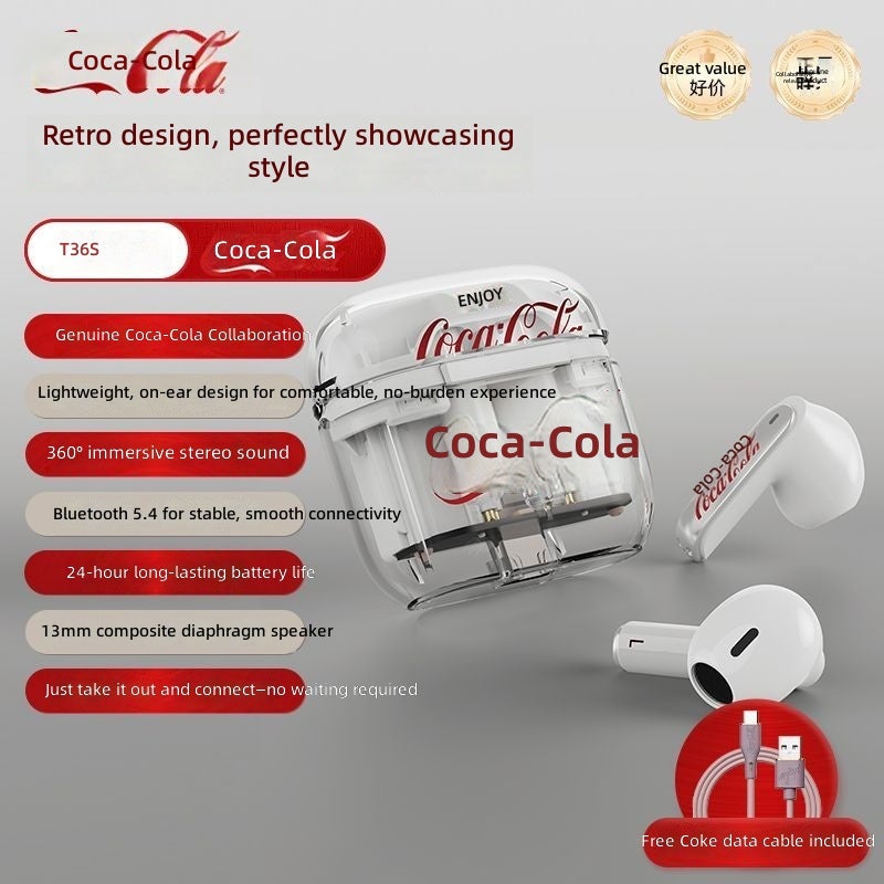 Coca-Cola Bluetooth Wireless Semi-In-Ear Earbuds - Stylish, Sporty, and Versatile for Men & Women - Image 1