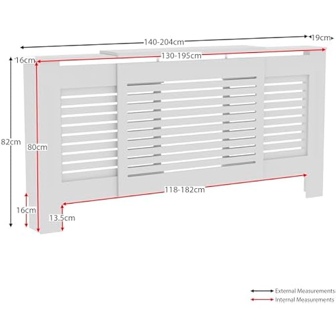 MILTON RADIATOR COVER ADJUSTABLE MODERN SLATTED GRILL SLATS WHITE PAINTED MDF CABINET - Image 3