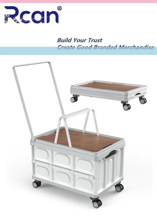 Rcan Collapsible Plastic Crate with Wheels and Handles Outdoor Storage Box Grocery Cart On Casters Foldable Hard Plastic Trunk Organizer for SUV Rolling Cart for Teachers Camping Shopping  - Image 1
