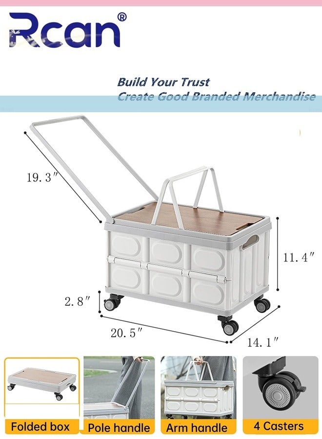 Rcan Collapsible Plastic Crate with Wheels and Handles Outdoor Storage Box Grocery Cart On Casters Foldable Hard Plastic Trunk Organizer for SUV Rolling Cart for Teachers Camping Shopping  - Image 2