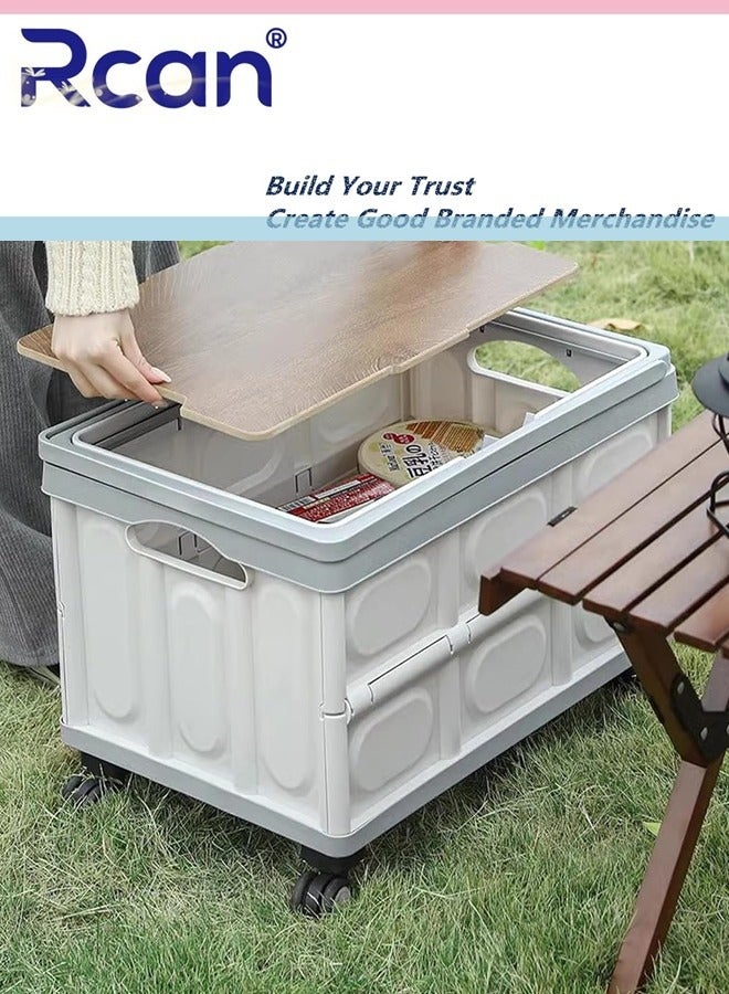 Rcan Collapsible Plastic Crate with Wheels and Handles Outdoor Storage Box Grocery Cart On Casters Foldable Hard Plastic Trunk Organizer for SUV Rolling Cart for Teachers Camping Shopping  - Image 3