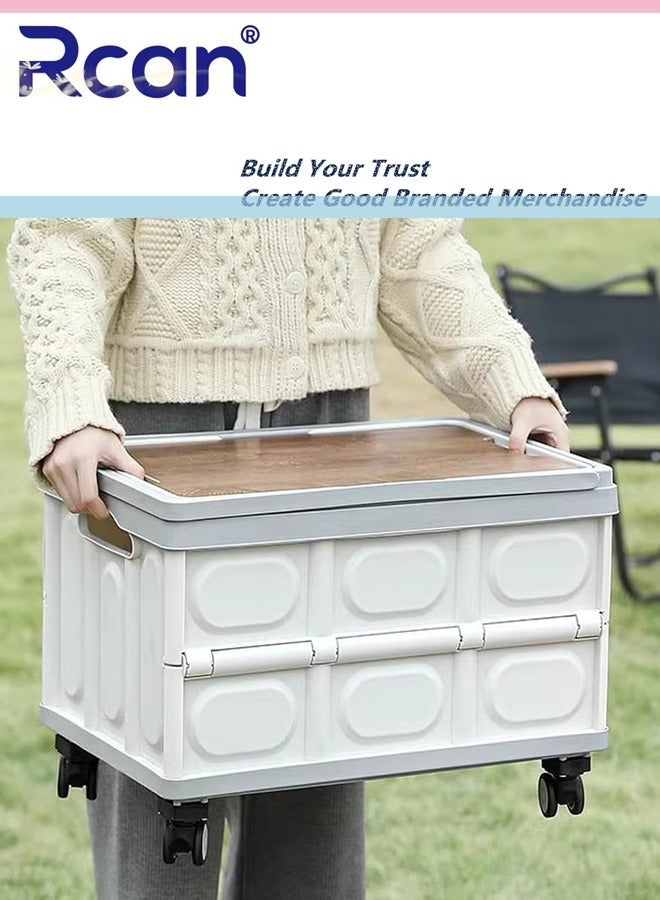 Rcan Collapsible Plastic Crate with Wheels and Handles Outdoor Storage Box Grocery Cart On Casters Foldable Hard Plastic Trunk Organizer for SUV Rolling Cart for Teachers Camping Shopping  - Image 4