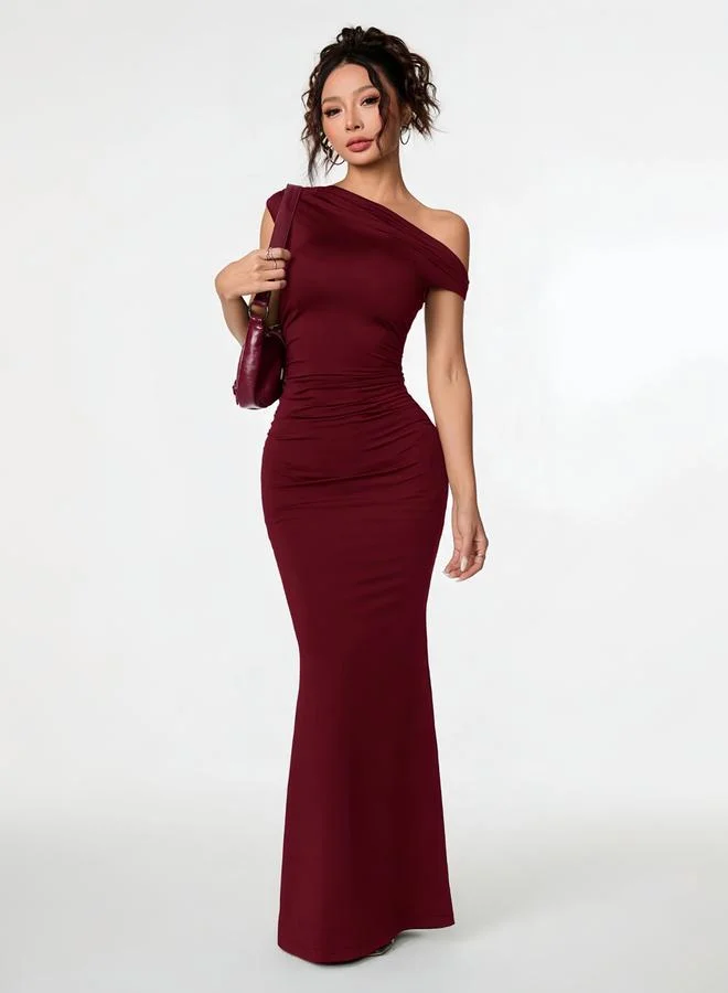 Take Two Burgundy One-Shoulder Bodycon Maxi Dress