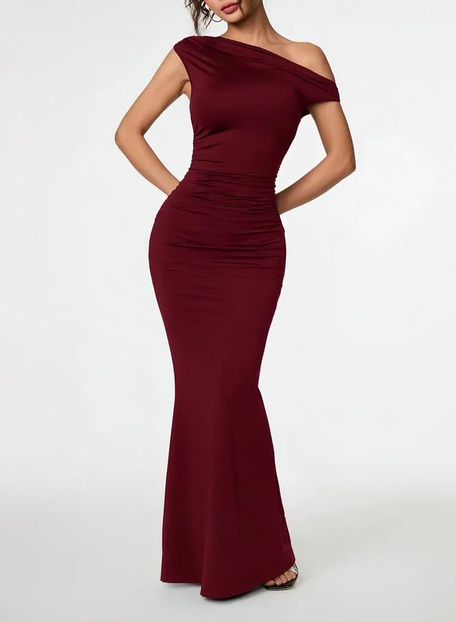 Take Two Burgundy One-Shoulder Bodycon Maxi Dress