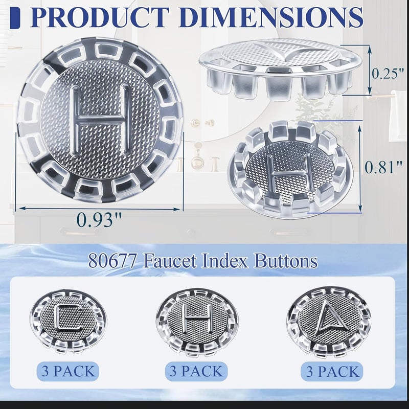 Javiix 80677 Faucet Index Buttons for Price Pfister Faucets Bathroom Sink Knobs Hot, Cold, Diverter Index Buttons 9 Count（1 Pack） Clear Acrylic - Image 2
