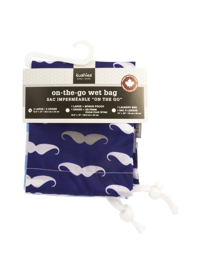 Kushies Baby On The Go Wet Bag Blue Whale/Navy Moustache Large - Image 3