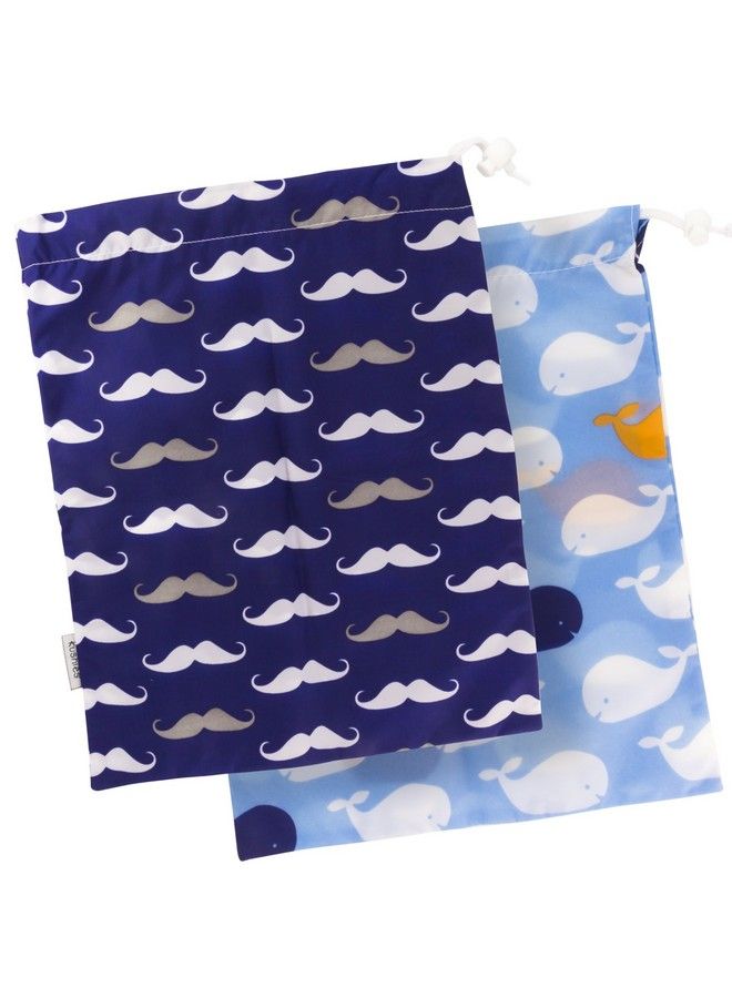 Kushies Baby On The Go Wet Bag Blue Whale/Navy Moustache Large - Image 1