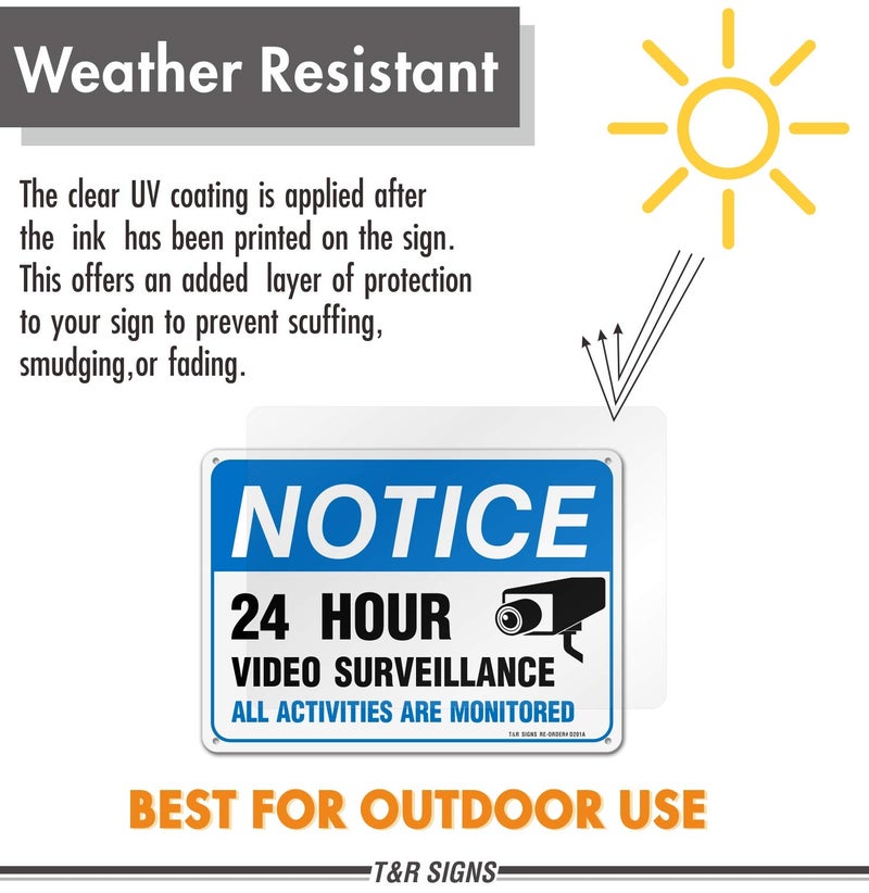 TR Video Surveillance Sign, All Activities Are Monitored - 2 Pack - 7 x 10 Inches Rust Free .040 Aluminum Reflective - UV Protected, Waterproof, Weatherproof and Fade Resistant - 4 Pre-drilled Holes - Image 3
