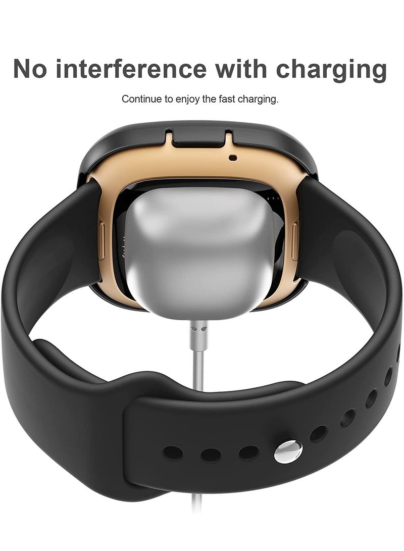 KASTWAVE Screen Protector for Fitbit Sense/Versa 3 with HD Tempered Glass Sensitive Touch Protective Case, Hard PC Cover with Full Coverage Bumper for Sense/Versa 3 Smartwatch (Blue/Black/Transparent)[3 Pack] - Image 5