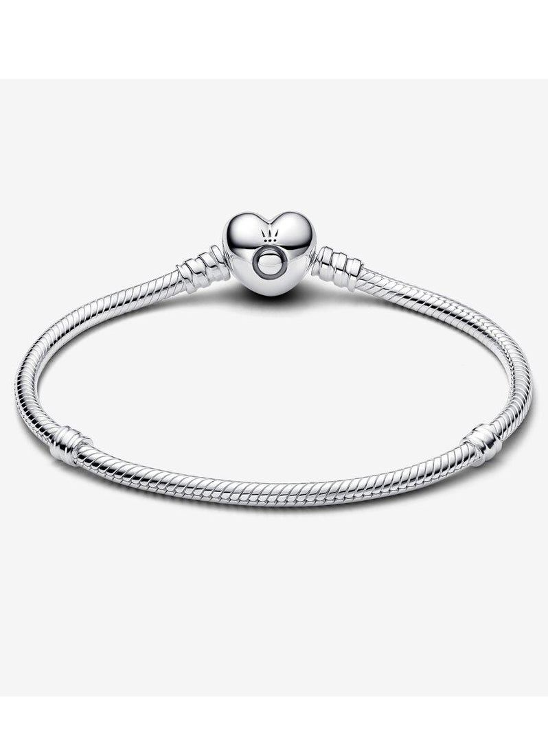 PANDORA - Pandora Moments Silver Bracelet for Women with Heart-shaped Clasp 590719 - Image 1