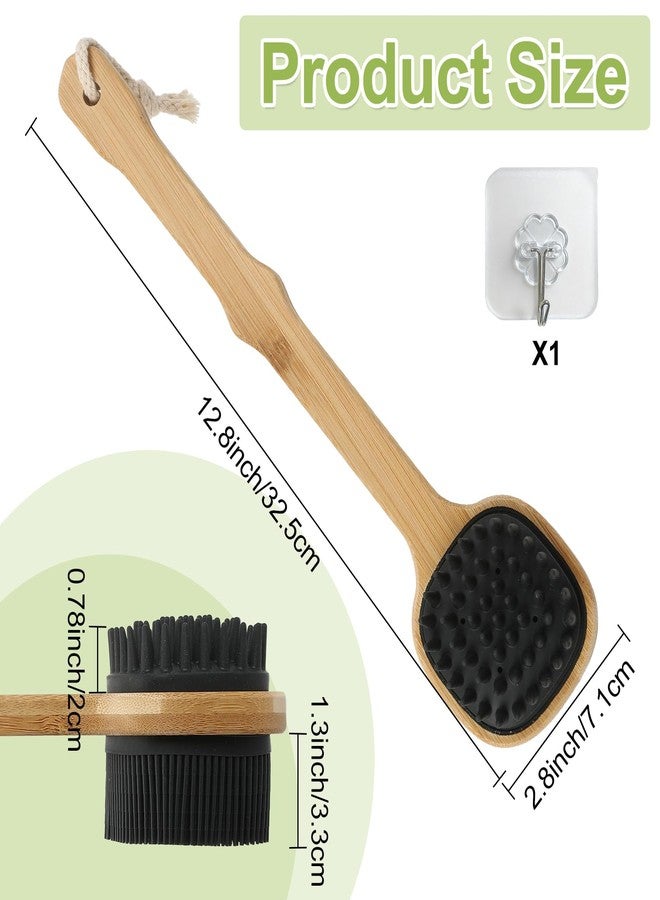 QEYMN Silicone Back Scrubber for Shower, Silicone Bath Body Brush Loofah with Long Handle, Dual-Sided Shower Brush for Body, Black Exfoliating Body Scrubber for Men Women, Back Washer for Men with Hook - Image 2