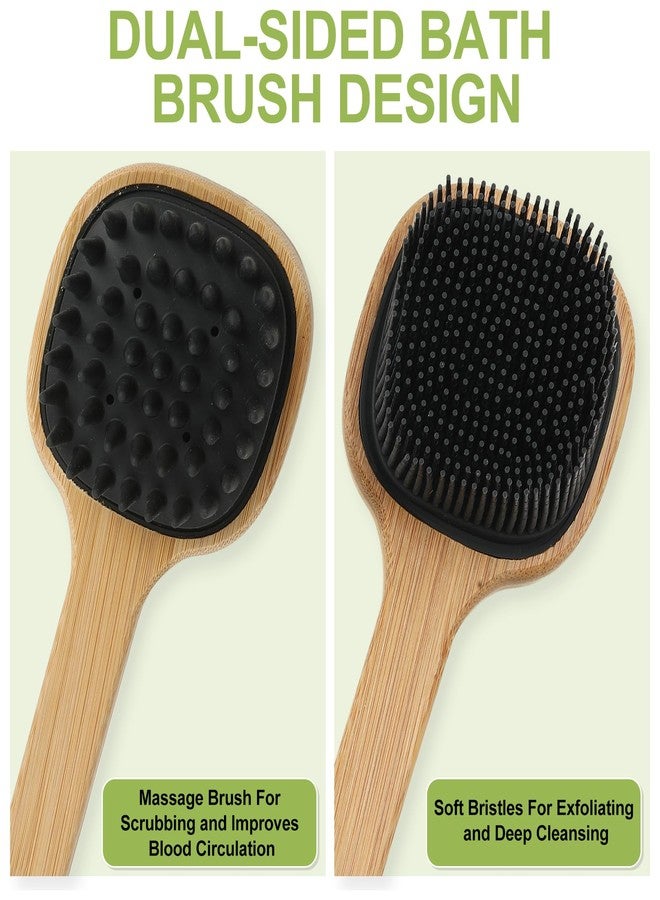 QEYMN Silicone Back Scrubber for Shower, Silicone Bath Body Brush Loofah with Long Handle, Dual-Sided Shower Brush for Body, Black Exfoliating Body Scrubber for Men Women, Back Washer for Men with Hook - Image 3