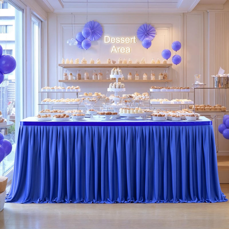 Partisky Royal Blue Polyester Table Skirt for Rectangle Tables 9ft Wrinkle Resistant Pleated Ruffle Table Cloth for Banquet Wedding Trade Baby Shower Display Gift Dining Table