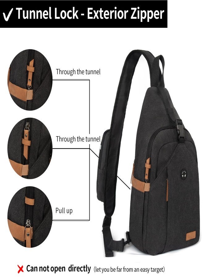 OSOCE Sling Bag for Men, Large Crossbody Bag Men with Anti Theft Tunnel Lock Zipper Canvas Sling Backpack for Travel Hiking, Black L - Image 2
