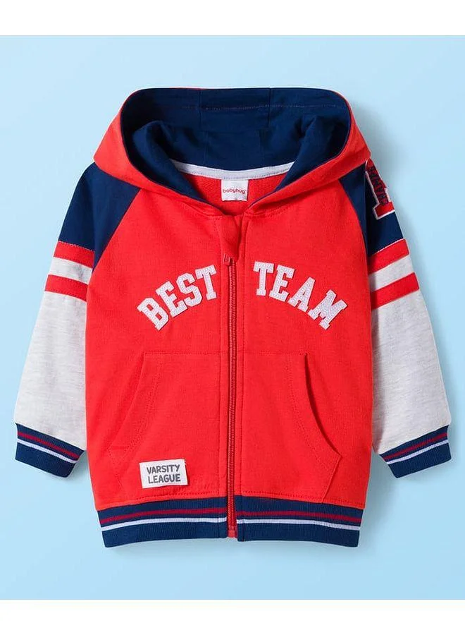 Babyhug Babyhug Terry Knit Full Raglan Sleeves Hooded Cut & Sew T-Shirt & Lounge Pant Set with Text Patch Detailing - Multicolor
