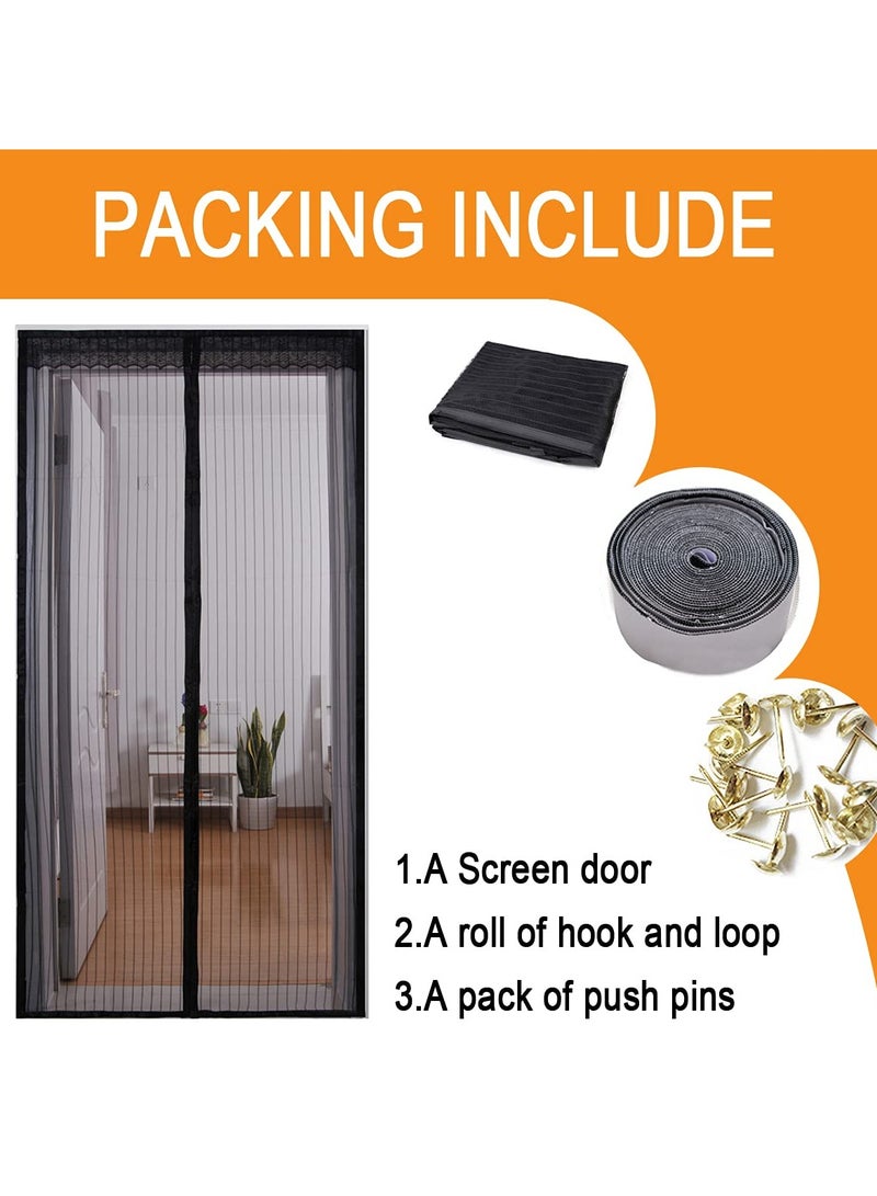 KASTWAVE Magnetic Fly Screen Door - KASTWAVE Retractable Mesh with Magnet Sliding Hands Free Net, Pet & Kid Friendly (100x210cm, Black)  - Image 2