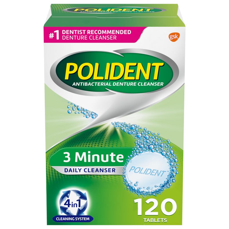 Polident 3 Minute Triple Mint Antibacterial Denture Cleanser Effervescent Tablets, 120 count - Image 5