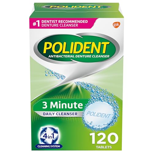 Polident 3 Minute Triple Mint Antibacterial Denture Cleanser Effervescent Tablets, 120 count - Image 1