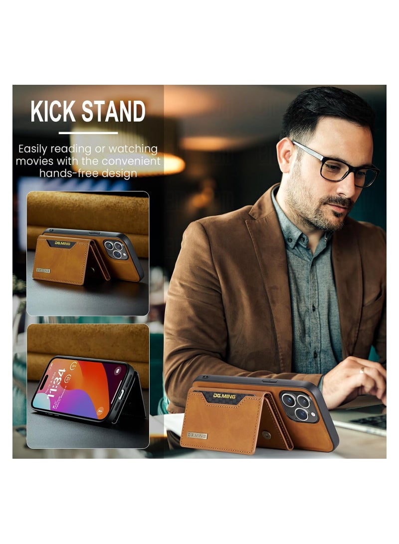 KASTWAVE Leather Wallet Phone Cases for iPhone 15 Pro Max, 6.7'' 2 in 1 Leather Phone Case Back Cover Magnetic Detachable with Trifold Wallet Card Holder Pocket Detachable Back Cover (Brown) - Image 5