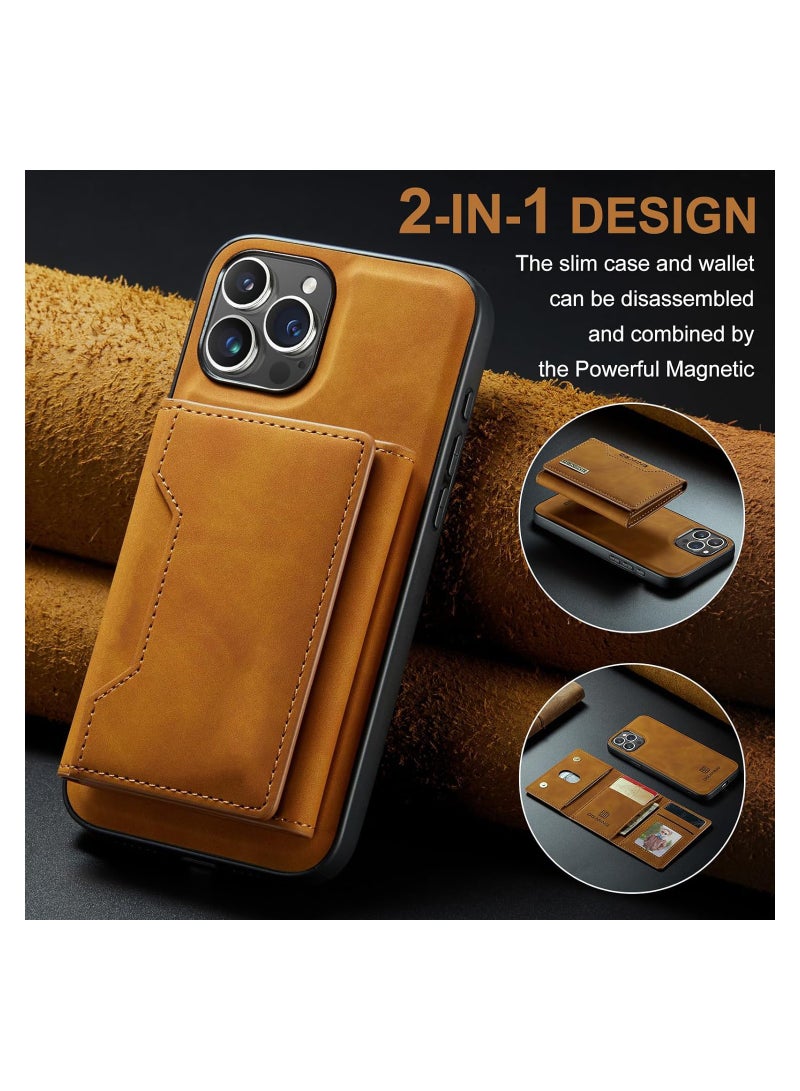 KASTWAVE Leather Wallet Phone Cases for iPhone 15 Pro Max, 6.7'' 2 in 1 Leather Phone Case Back Cover Magnetic Detachable with Trifold Wallet Card Holder Pocket Detachable Back Cover (Brown) - Image 2