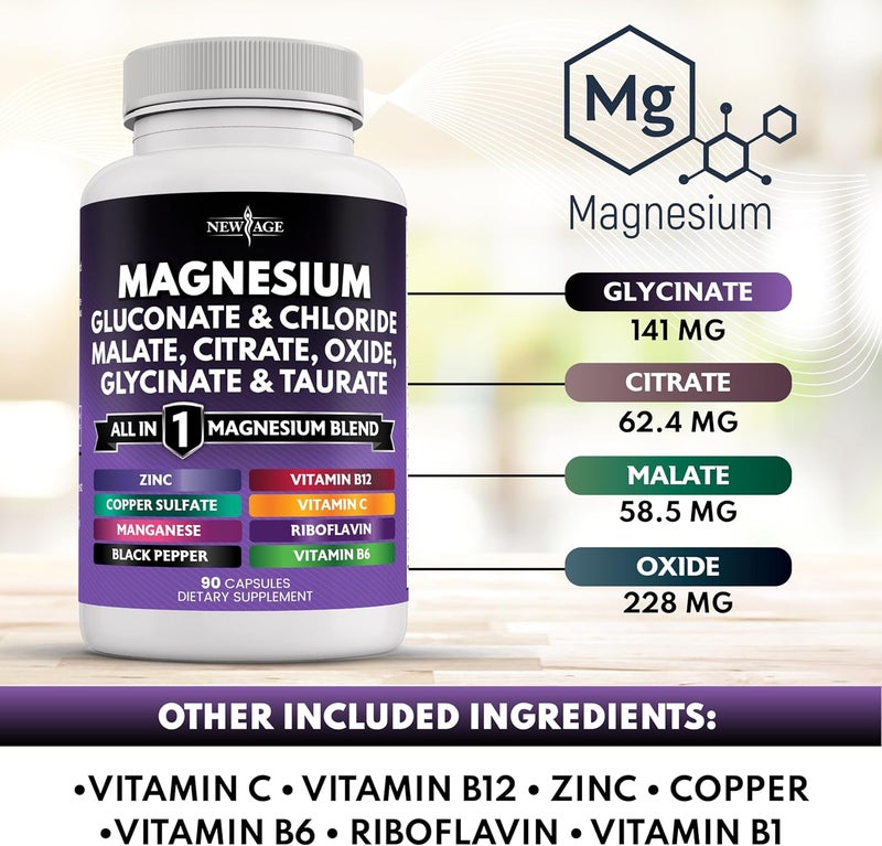 NEW AGE Magnesium Supplement Powerful Glycinate Citrate Malate Oxide Taurate Aspartate Gluconate Orotate  Mag Chloride Manganese Bone Health and Bone Strength Joint Support 270 Count - Image 3