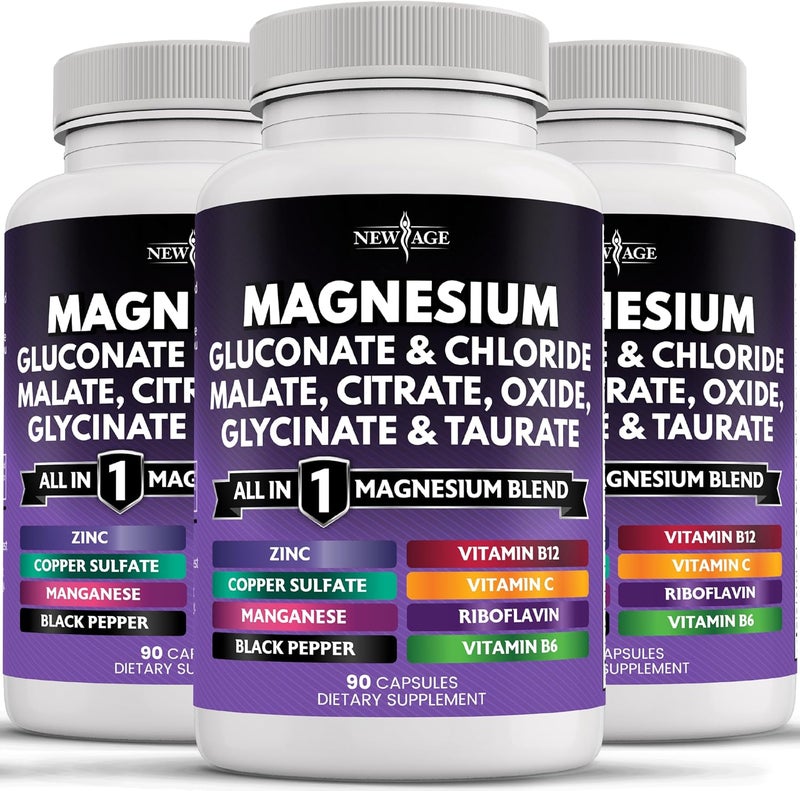 NEW AGE Magnesium Supplement Powerful Glycinate Citrate Malate Oxide Taurate Aspartate Gluconate Orotate  Mag Chloride Manganese Bone Health and Bone Strength Joint Support 270 Count - Image 1