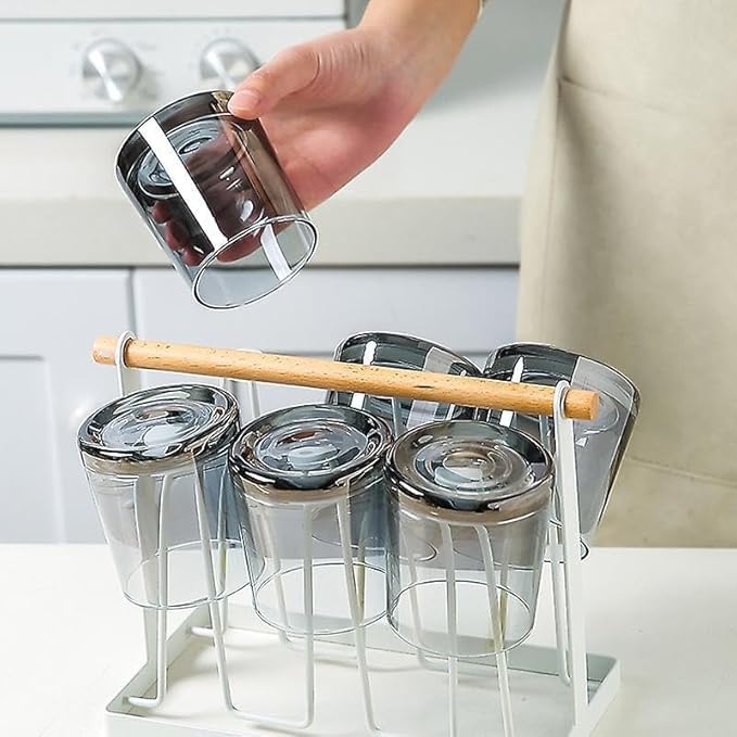 PrimeWorld طقم كؤوس عصير وماء سوداء من 6 قطع - 300 مل، كؤوس كريستالية أنيقة، كؤوس متوسطة الحجم للعصير، الماء، الحليب، اللassi، الكوكتيلات والشربات - Image 5