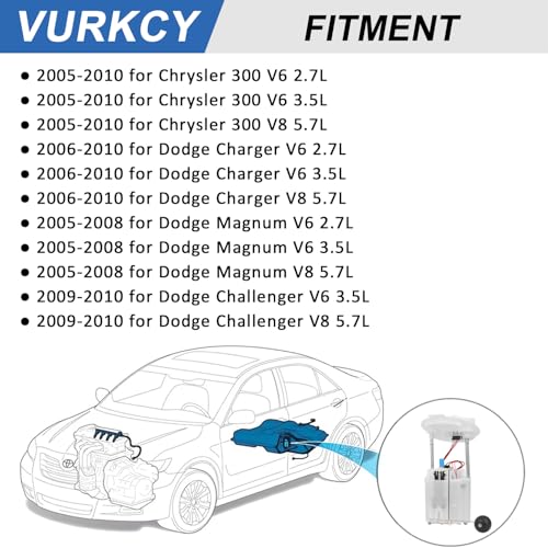 Vurkcy Electric Fuel Pump Module Assembly with Sending Unit Compatible with Dodge Challenger 2009-2010, Charger 2006-2010, Magnum 2005-2008, Chrysler 300 2005-2010, 2.7L 3.5L 5.7L, Replace E7241M - Image 3