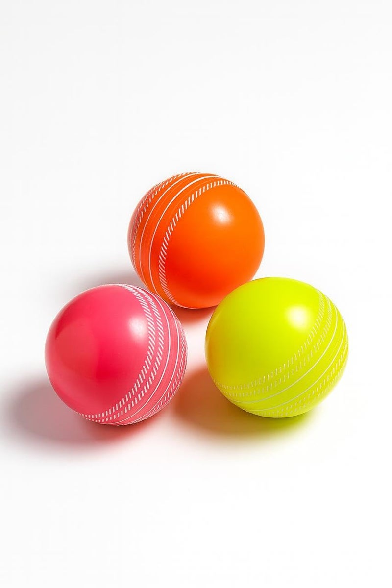 KR Sports Synthetic Cricket Balls Pack of 3 | Rubber Cricket Practice Balls for All Ages | Indoor Outdoor Street Beach Cricket Multicolor (Orange Green Pink) - Image 1
