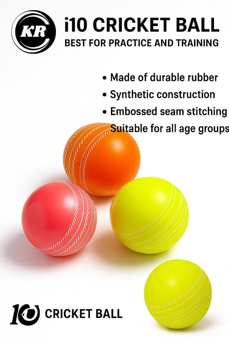 KR Sports Synthetic Cricket Balls Pack of 3 | Rubber Cricket Practice Balls for All Ages | Indoor Outdoor Street Beach Cricket Multicolor (Orange Green Pink) - Image 2