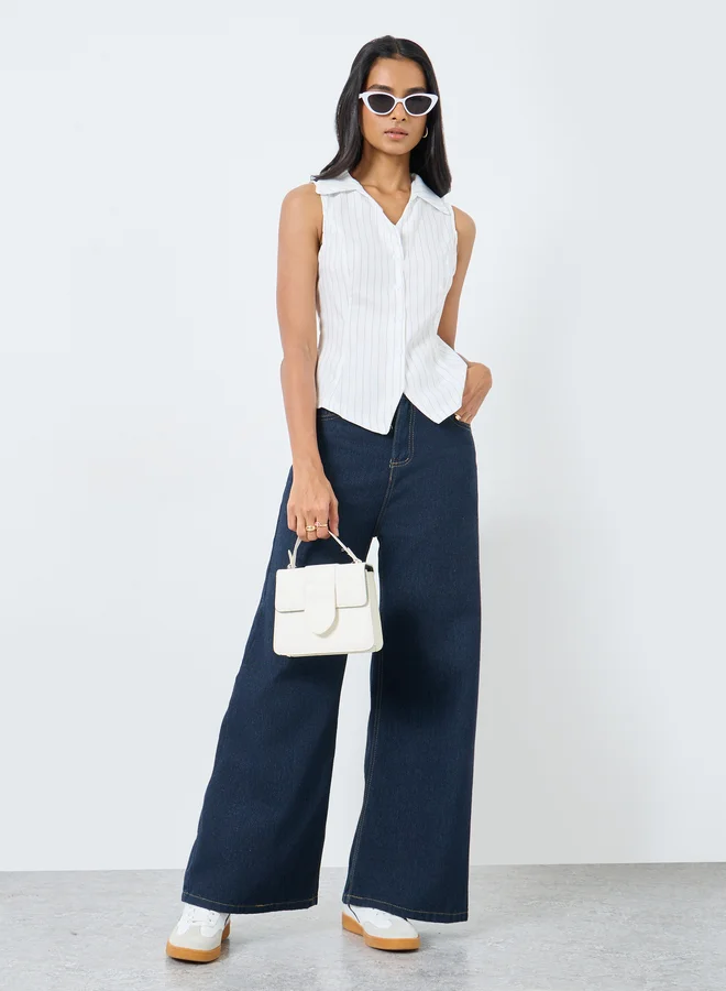 تايك تو Take Two Striped Sleeveless Buttoned Shirt