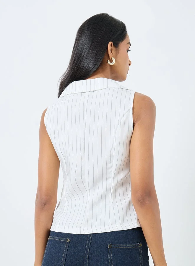 Take Two Striped Sleeveless Buttoned Shirt