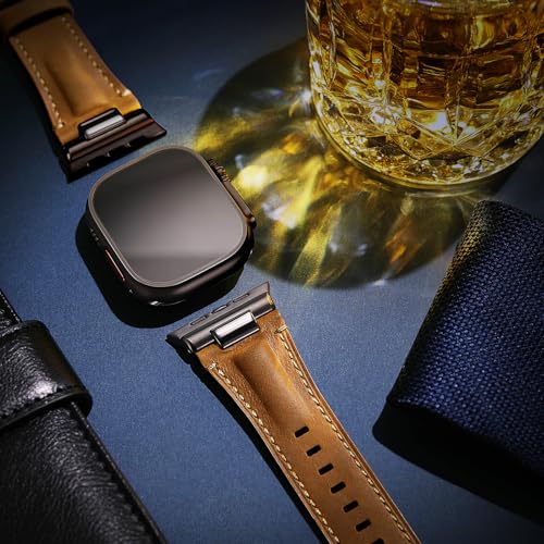 Tlselt Leather Band for Apple Watch Ultra 3/Ultra 2 Bands 49mm 46mm 45mm 44mm, Top Genuine Leather Designer Replacement Strap for iWatch Ultra 3 2 1 SE series 11 10 9 8 7 6 5 4 3 - Image 3