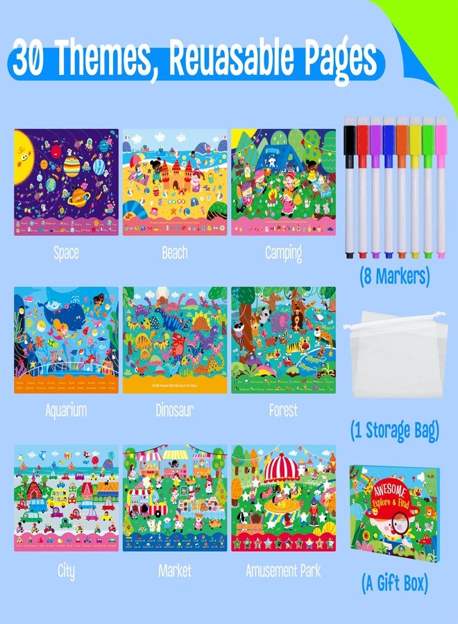 SpriteGru 30 Dry Erase Activities Book, Reusable & Erasable Game Pad, Explore and Find Games Montessori Learning Tool Educational Autism Sensory Toys for Kids, Road Trip, Airplane, Travel (Markers Included) - Image 2