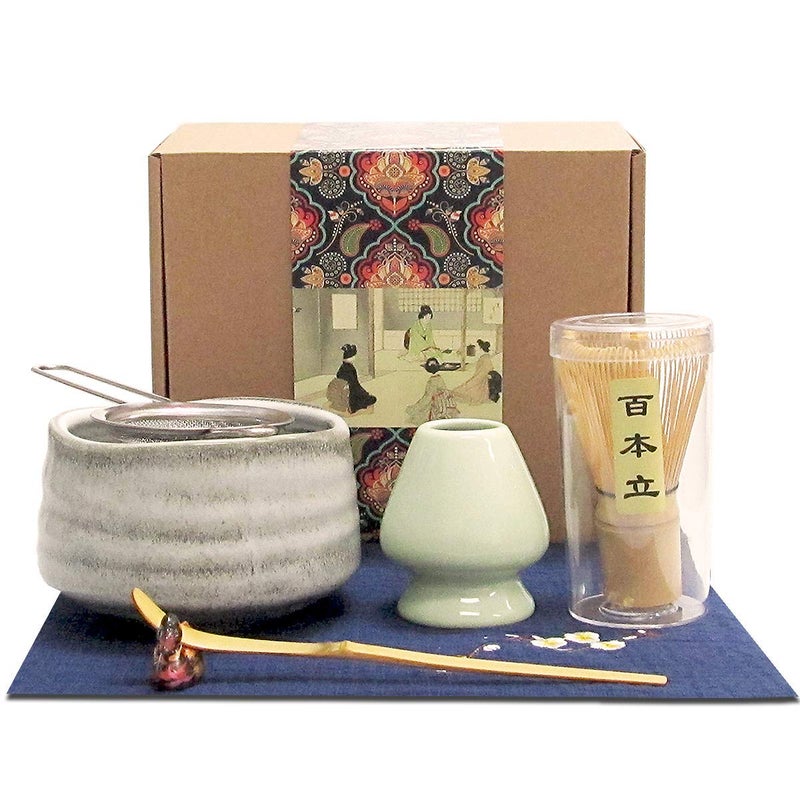 Artcome Artcome Japanese Matcha Tea Set Matcha Whisk Traditional Scoop Matcha Bowl Ceramic Whisk Holder Handmade Ceremony Kit 7 Pcs 