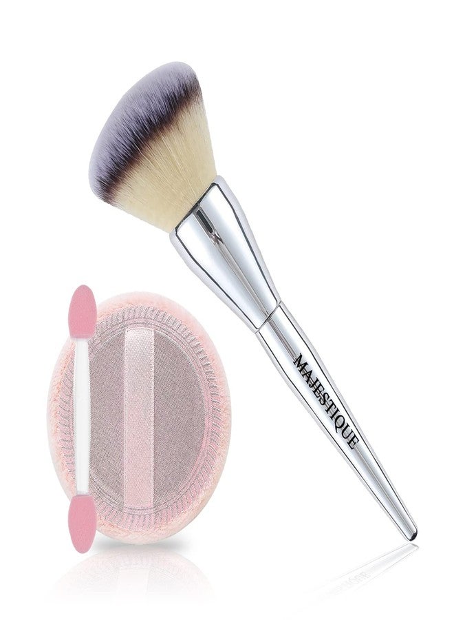 Majestique Cushion Powder Puff with Large Foundation Brush - Perfect for Blending Liquid, Cream and Flawless Powder, Buffing, Blending, Concealer - Color May Vary - Image 1