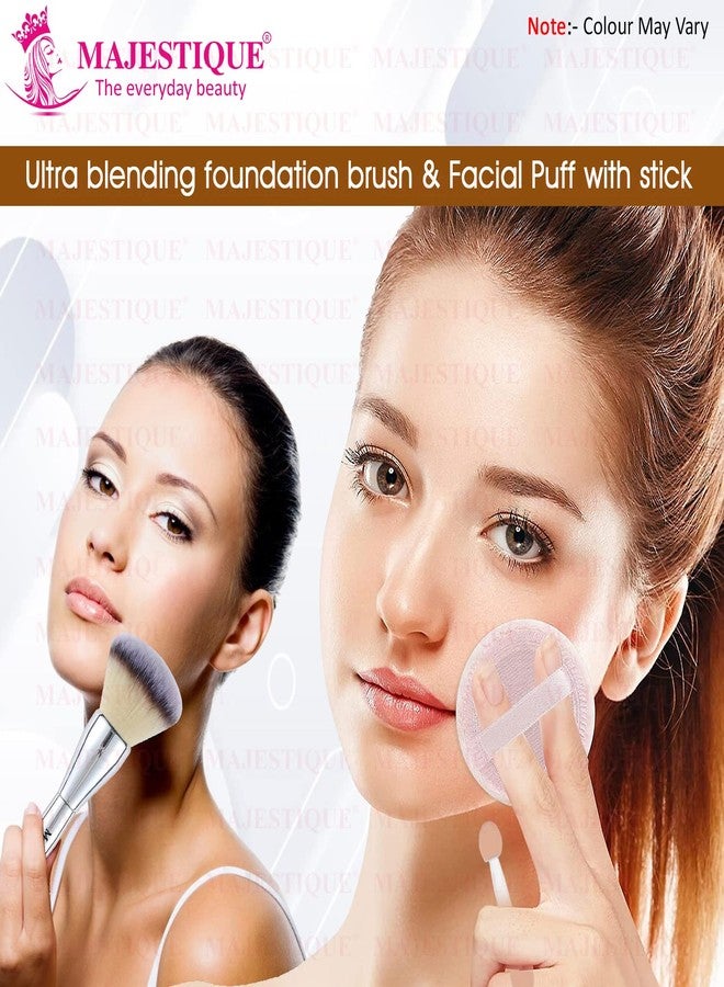 Majestique Cushion Powder Puff with Large Foundation Brush - Perfect for Blending Liquid, Cream and Flawless Powder, Buffing, Blending, Concealer - Color May Vary - Image 5