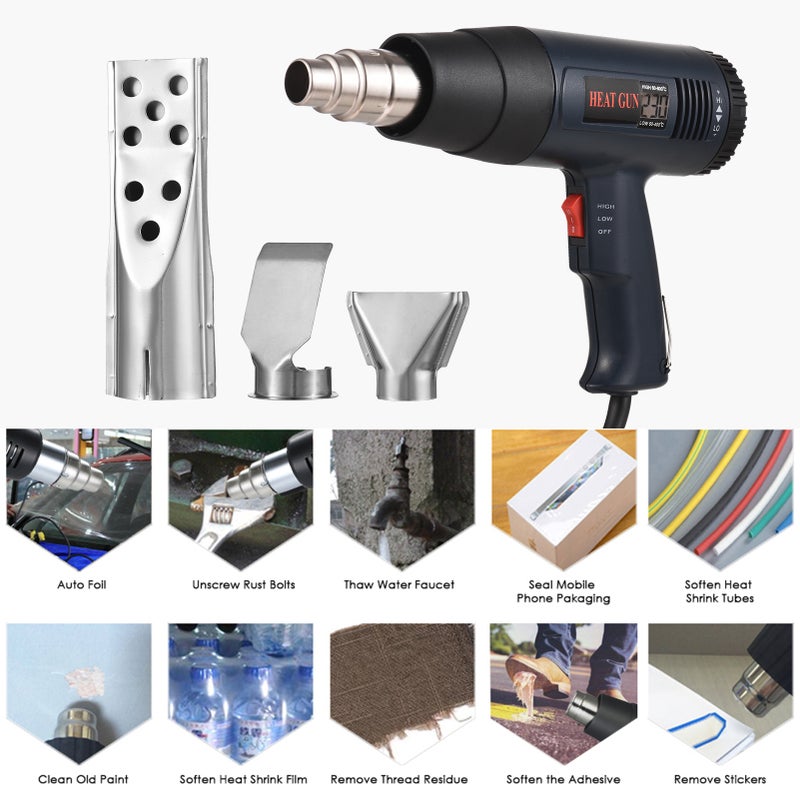 1800W Heat Kit Industrial Hot Air Fast Heating LCD Digital Temperature-controlled Portable Handheld Heat Blower Electric Adjustable Temperature 60~600℃ Heat Tool with 4 Nozzles for Heat - Image 5