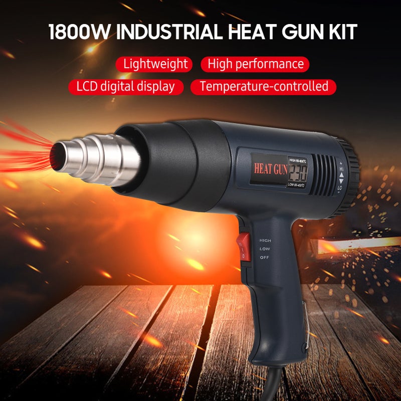 1800W Heat Kit Industrial Hot Air Fast Heating LCD Digital Temperature-controlled Portable Handheld Heat Blower Electric Adjustable Temperature 60~600℃ Heat Tool with 4 Nozzles for Heat - Image 2