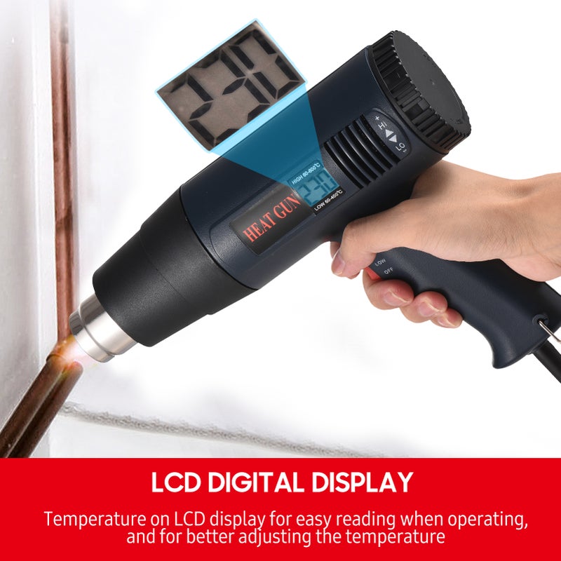 1800W Heat Kit Industrial Hot Air Fast Heating LCD Digital Temperature-controlled Portable Handheld Heat Blower Electric Adjustable Temperature 60~600℃ Heat Tool with 4 Nozzles for Heat - Image 3