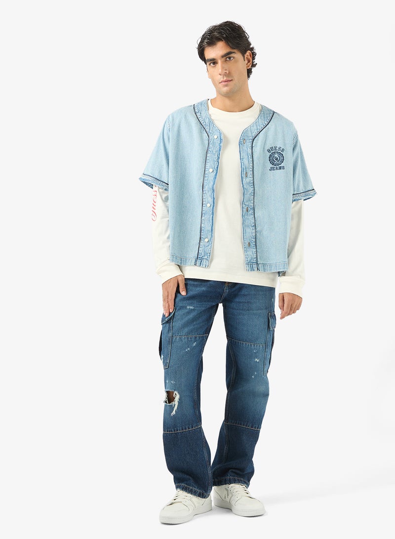 جس قميص جينز بيسبول بقصة عادية - Image 4