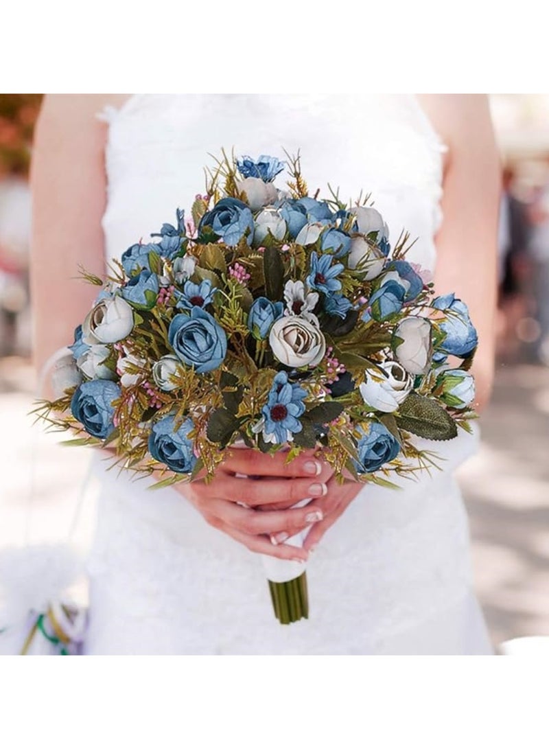 Huitich Harmony Blooms: Artificial Mix Mini Peony Flower Bouquet BLUE  - Image 2