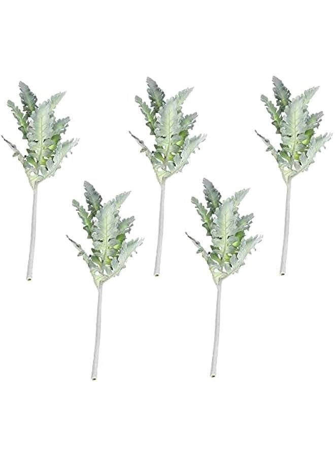 Generic 5Pcs Artificial Flocked Lambs Ear Leaves Dusty Miller Stems Flocked Oak Leaves for Home Wedding DIY Floral Arrangement(13.38inch,Green)  - Image 1