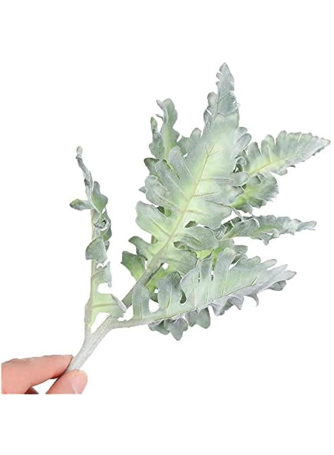Generic 5Pcs Artificial Flocked Lambs Ear Leaves Dusty Miller Stems Flocked Oak Leaves for Home Wedding DIY Floral Arrangement(13.38inch,Green)  - Image 4