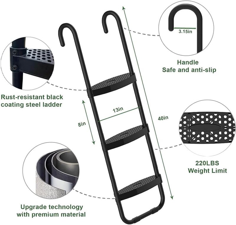 Eurmax USA Universal Easy-to-Assemble Trampoline Ladder, 3 Steps with Wide Steps, Storage Bag, 220 lbs Capacity Trampoline Accessories for Children Kids, Black - Image 2